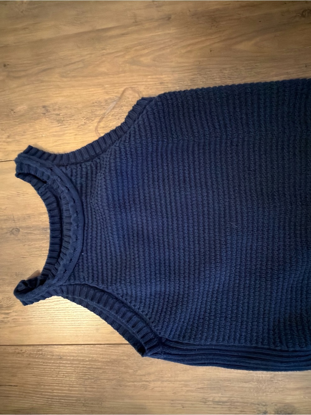 Navy Ribbed Sleeveless Crewneck Sweater Tank